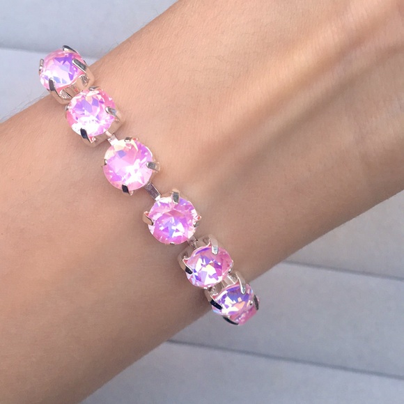 Jewelry - Pink Opal Aurora Borealis + Silver Crystal Tennis Bracelet